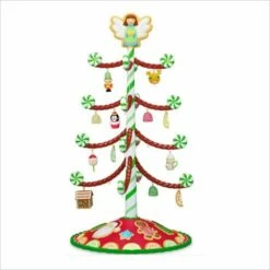 2017 Season's Treatings Tree With Ornaments Set/12 *Miniature Display RED BASE WITH GREEN CANDIES