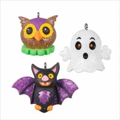 2022 Vintage Halloween Cuties Set Of 3 (Bat, Owl, Ghost) *Miniature *Halloween