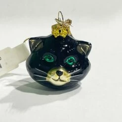 Blown Glass Black Cat Head *Halloween Trimmer