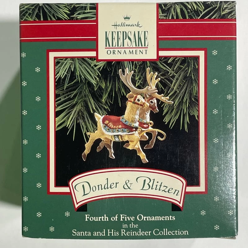 1992 Santa And His Reindeer #4 - Donder & Blitzen *ONLY ONE ORNAMENT (Slightly Damaged Box)