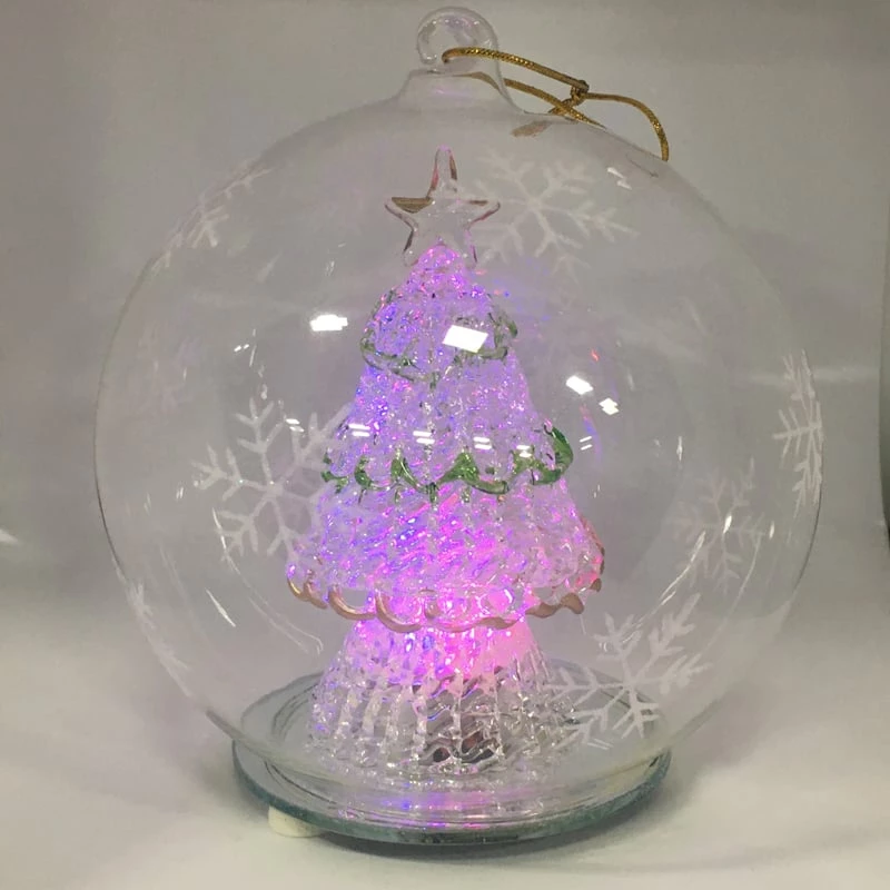 Lighted Glass Tree Ball Ornament Or Tabletop Display